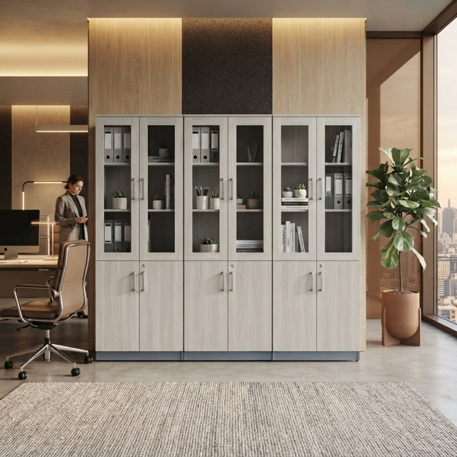 Office File Cabinet Modern Wood Storage Credenza Bookcase