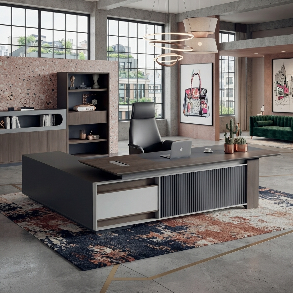 Executive Desk Modern Luxury L-Shaped Wood Director Table