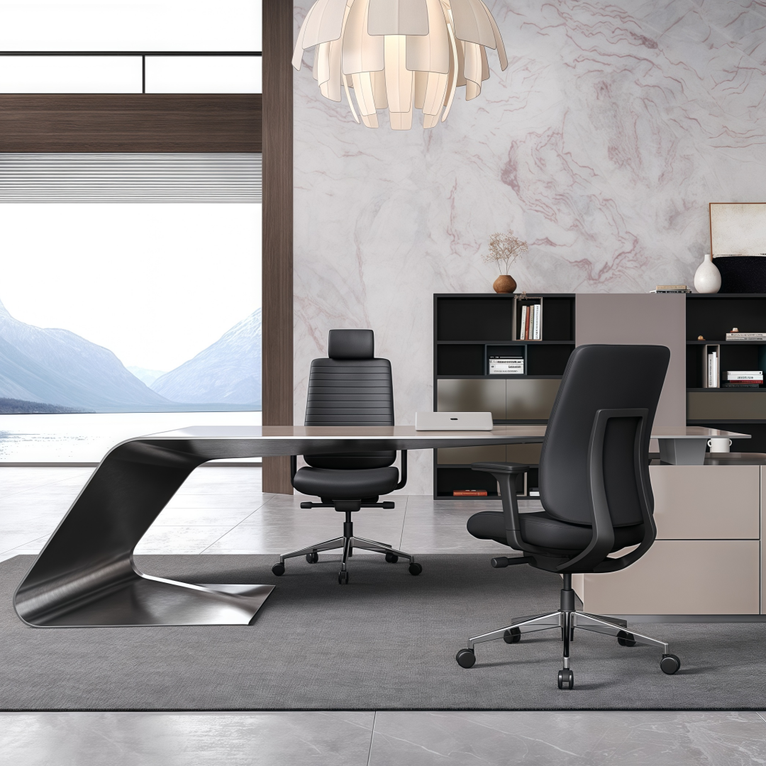Luxury L-Shaped Office Desk in Wood Veneer for Managers