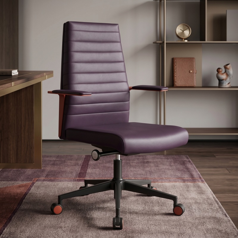 Executive Ribbed Leather Office Chair for Modern Workspace