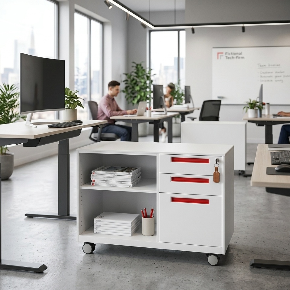 Mobile Rolling Multi-Tier Steel Office Storage Credenza