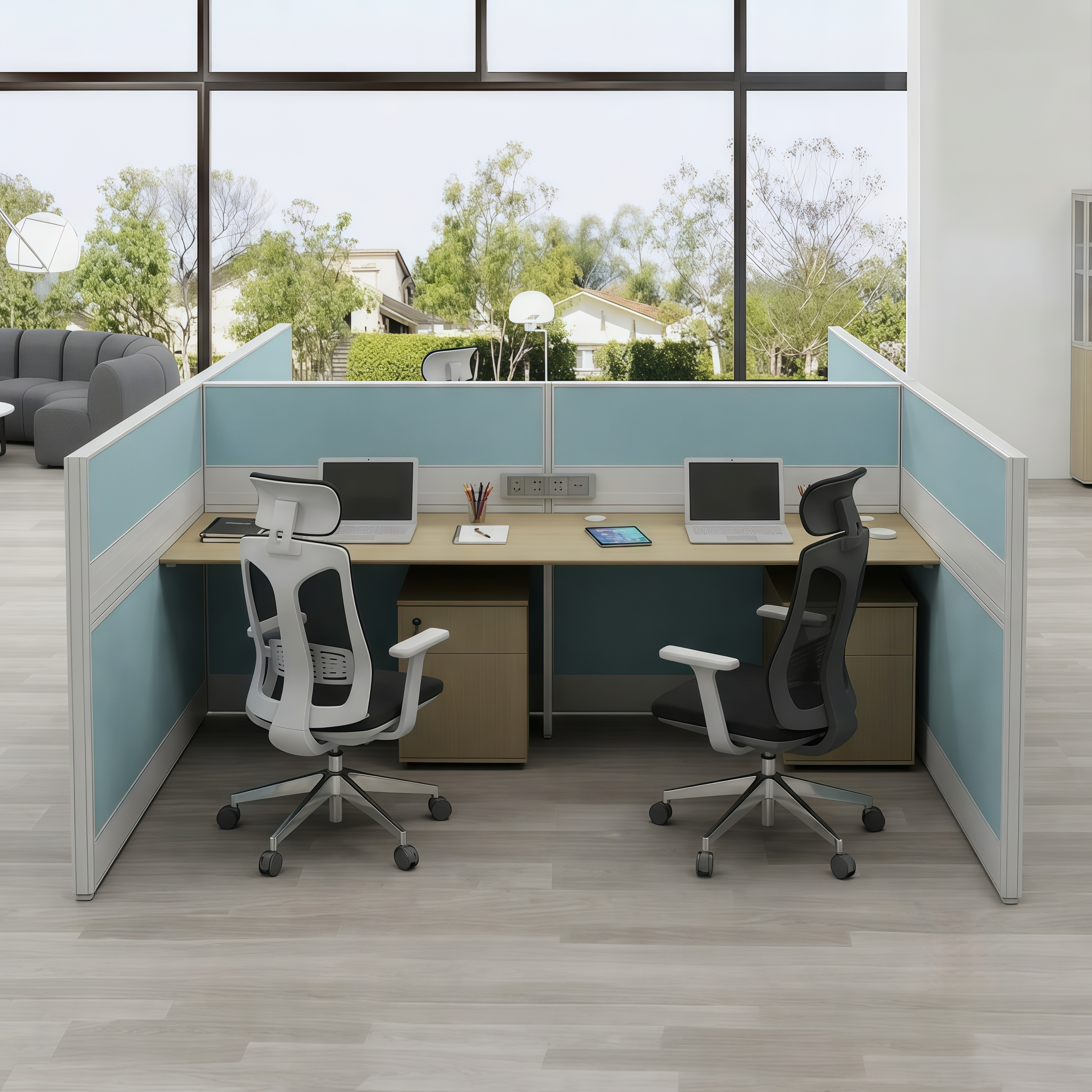 Office Cubicle Modern 4 Person Desk with Acoustic Divider