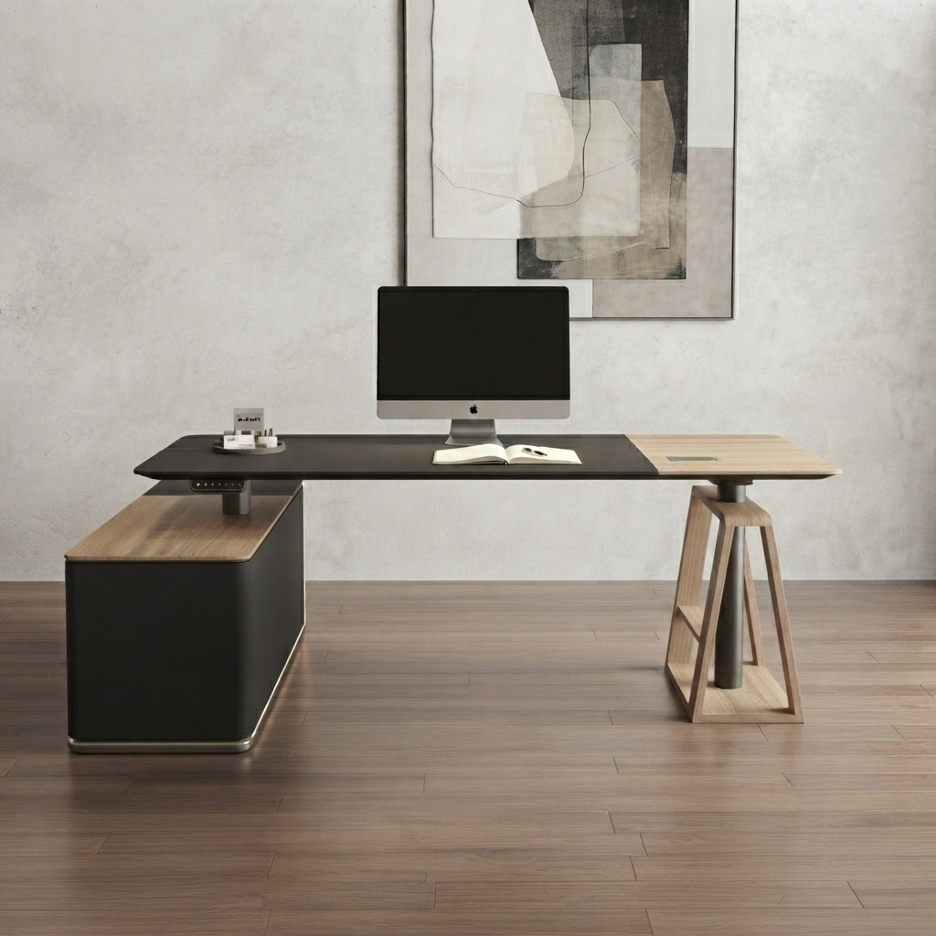 Standing Executive Desk Height Adjustable Wood Office Table