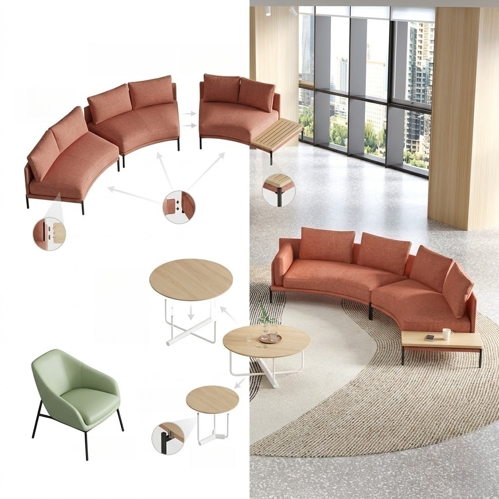 Workspace Lounge Solution Curved Sofa with Side Table