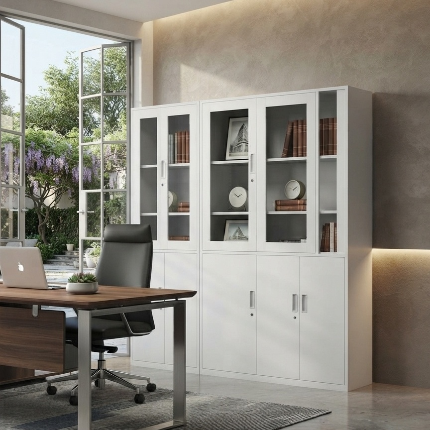 Glass Door Office Cabinet Modern Lockable Metal Filing Storage