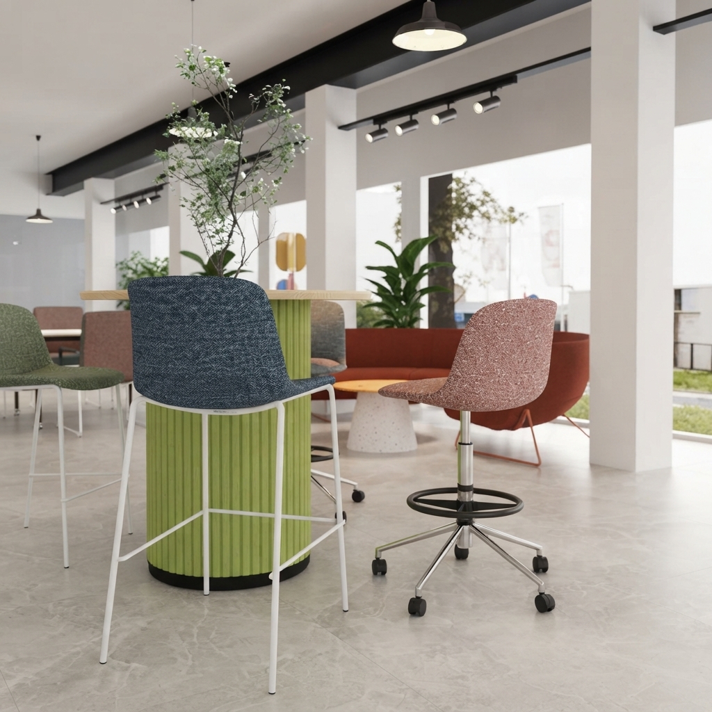 Office Bar Stool Upholstered Adjustable Rolling Counter Height Seating