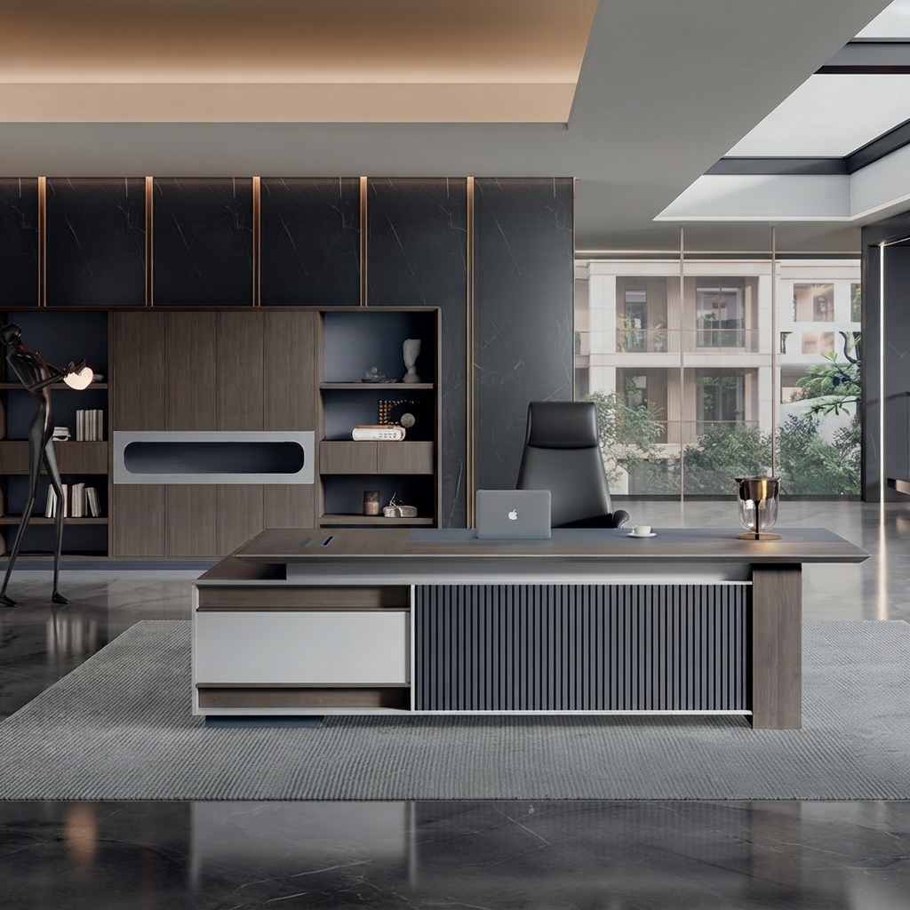 Executive Desk Modern Luxury L-Shaped Wood Director Table
