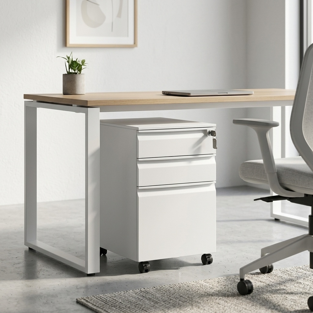 Mobile File Cabinet Locking Three Drawer Under Desk Storage