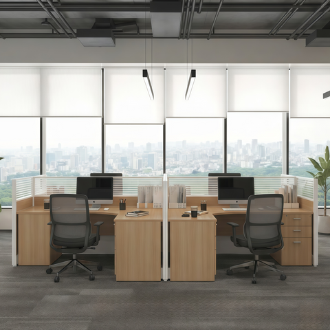 Office Cubicle Modern 4 Person Desk with Acoustic Divider