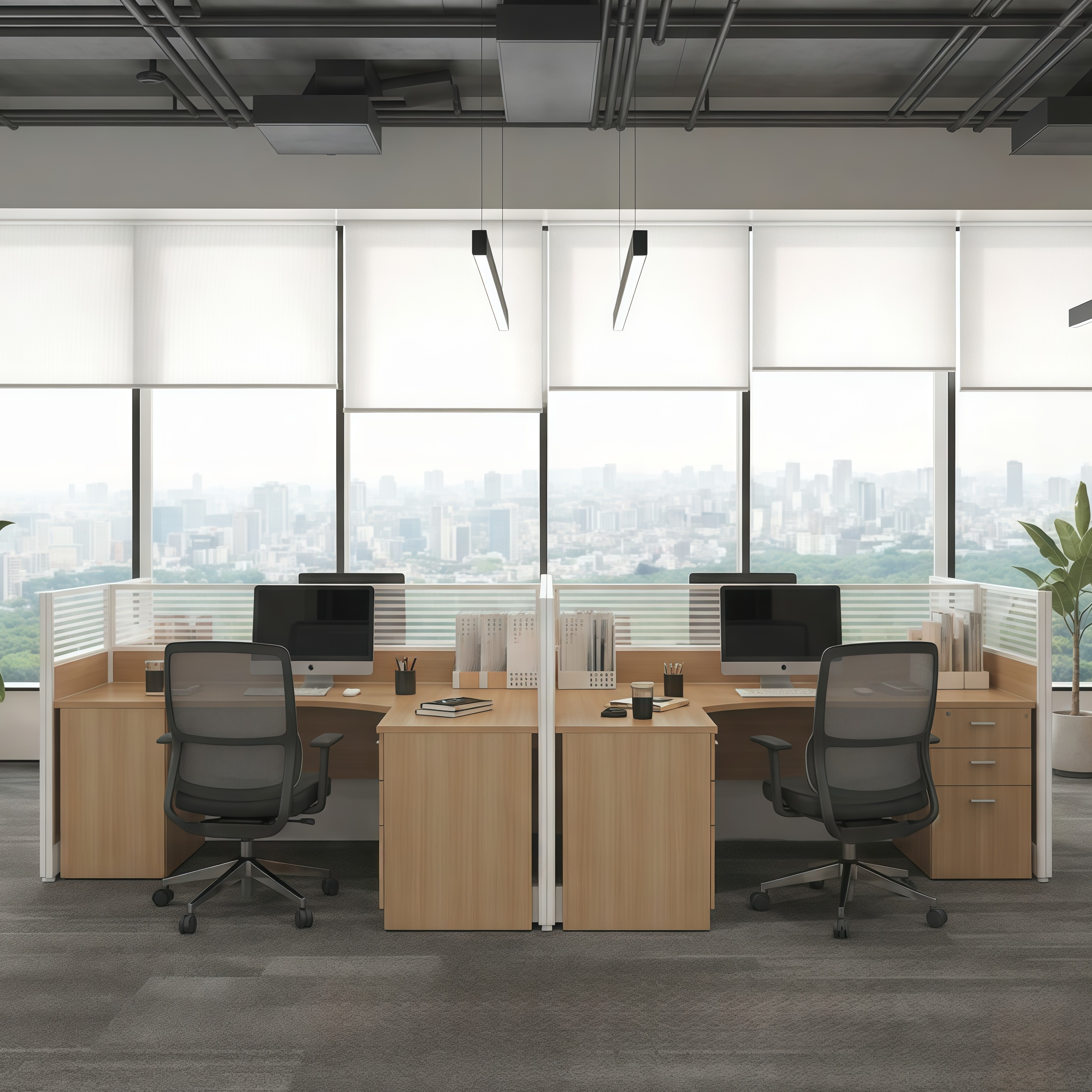 Office Cubicle Modern 4 Person Desk with Acoustic Divider